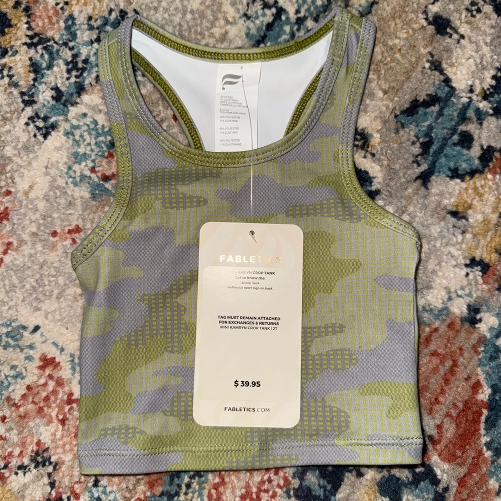 Fabletics Green Camo Crop Tank Top